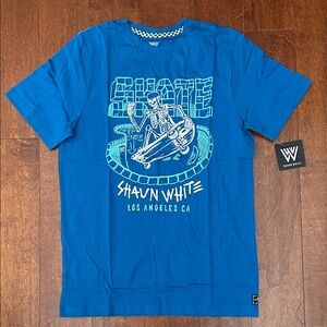Shaun White Blue Graphic Skeleton Skater Tee Shirt, Size XL 16, NWT